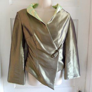 Asian Green Fitted Wrap Style Satin Jacket S NWT